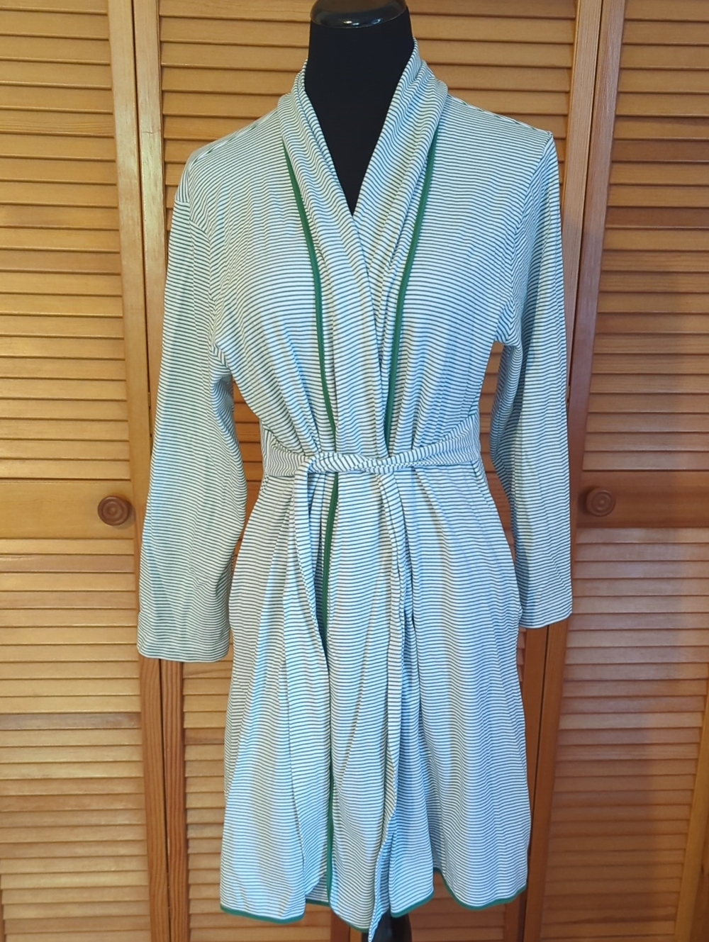 Lake Green And White Striped Pima Cotton Bathrobe Size Large Read Listing